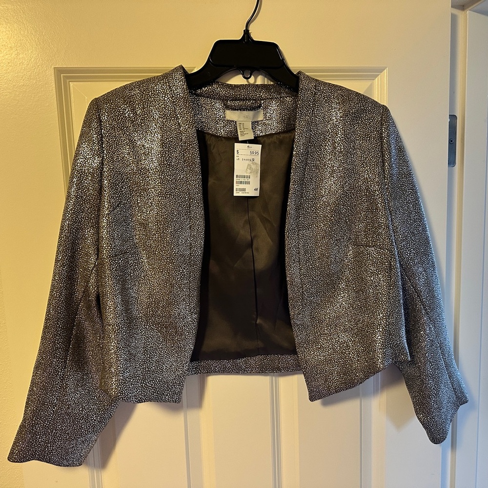 NWT H&M Shimmering Silver Cropped Jacket Size 12 / L
